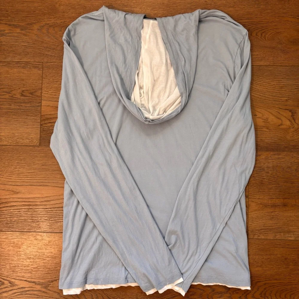 VINCE - Men’s Hoodie (L) - Pima Double Layer Long-Sleeve in Blue & White - Picture 2 of 4